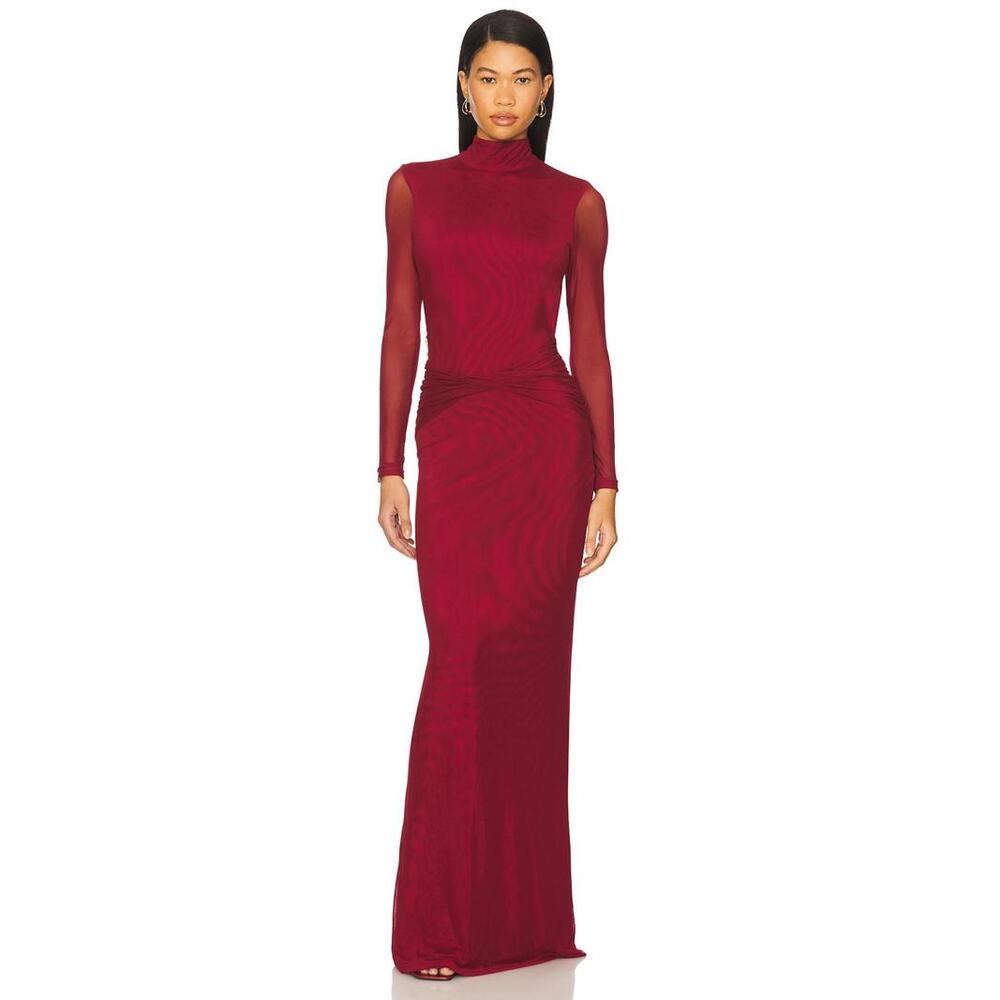 YLLW THE LABEL Salome Beaded Dress in Merlot